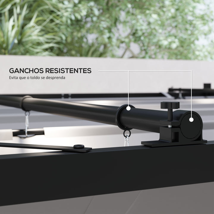 Pérgola de Jardim 3x3 m com Teto Retrátil e Acessório Magnético, Pavilhão de Jardim com Proteção UV30+, Colunas Metálicas e Ganchos, Cobertura para Terraço, Exterior, Cinzento