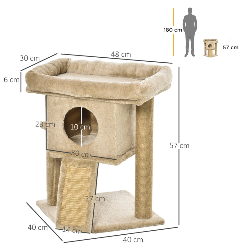 Árvore Arranhador para Gatos Pequenos Altura 57 cm Arranhador para Gatos com Poste de Juta Rampa Caverna e Bola Suspensa 40x40x57 cm Areia