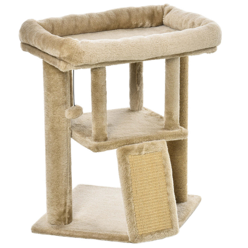 Árvore Arranhador para Gatos Pequenos Altura 57 cm Arranhador para Gatos com Poste de Juta Rampa Caverna e Bola Suspensa 40x40x57 cm Areia