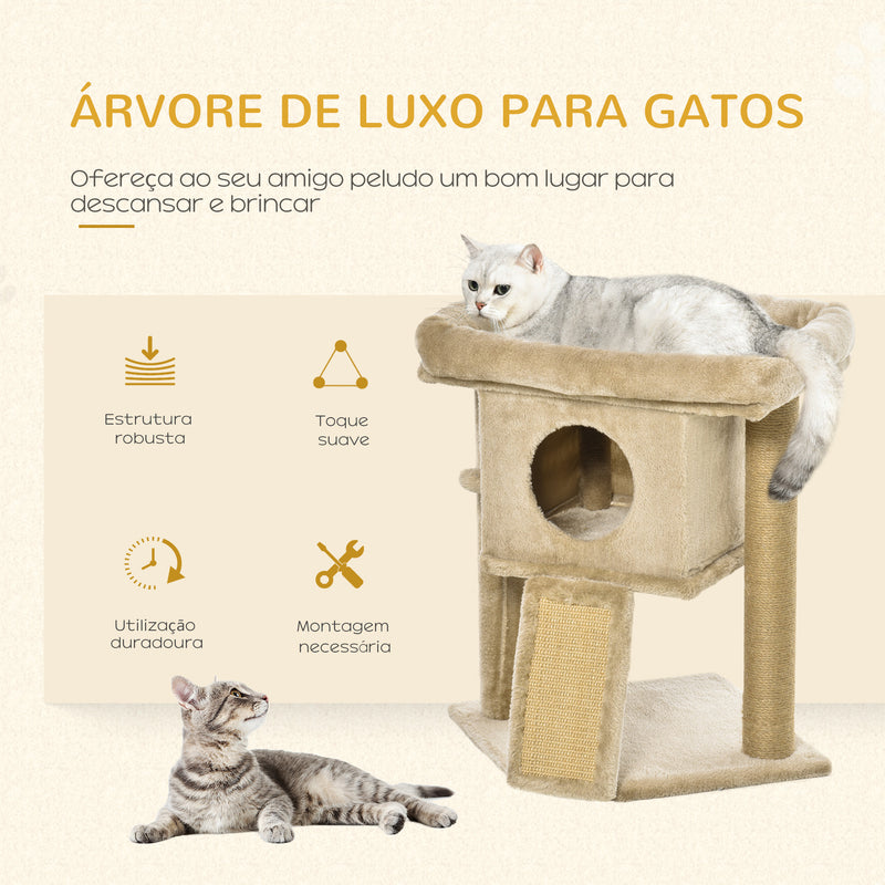 Árvore Arranhador para Gatos Pequenos Altura 57 cm Arranhador para Gatos com Poste de Juta Rampa Caverna e Bola Suspensa 40x40x57 cm Areia