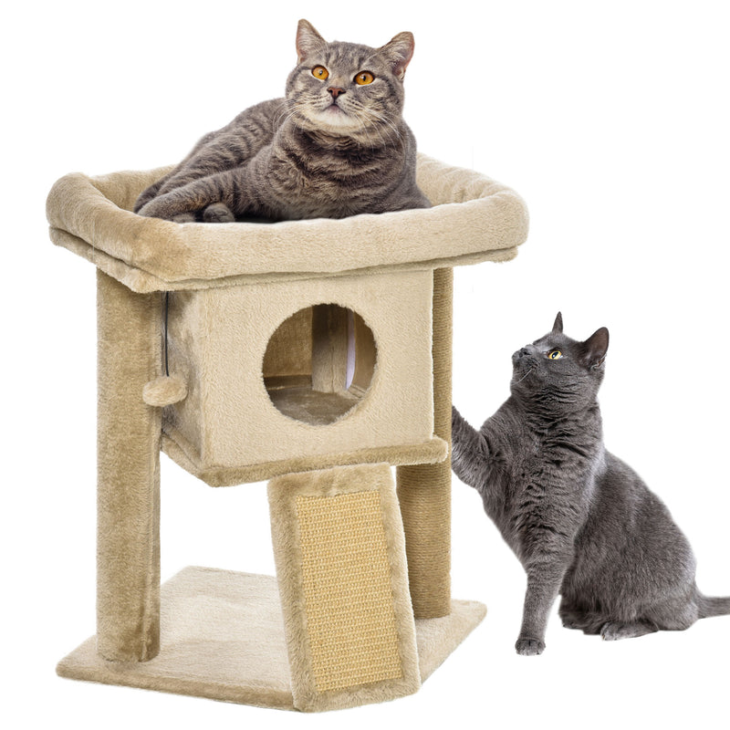 Árvore Arranhador para Gatos Pequenos Altura 57 cm Arranhador para Gatos com Poste de Juta Rampa Caverna e Bola Suspensa 40x40x57 cm Areia