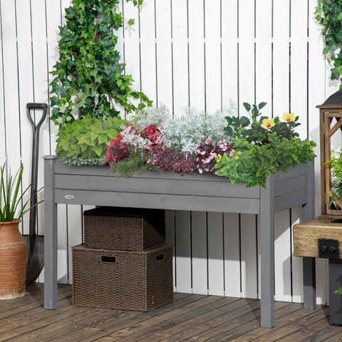 Horta Elevada de Madeira 122,5x56,5x76 cm Mesa de Cultivo com Tecido não Tecido e 4 Orifícios de Drenagem para Cultivo de Plantas e Flores Madeira