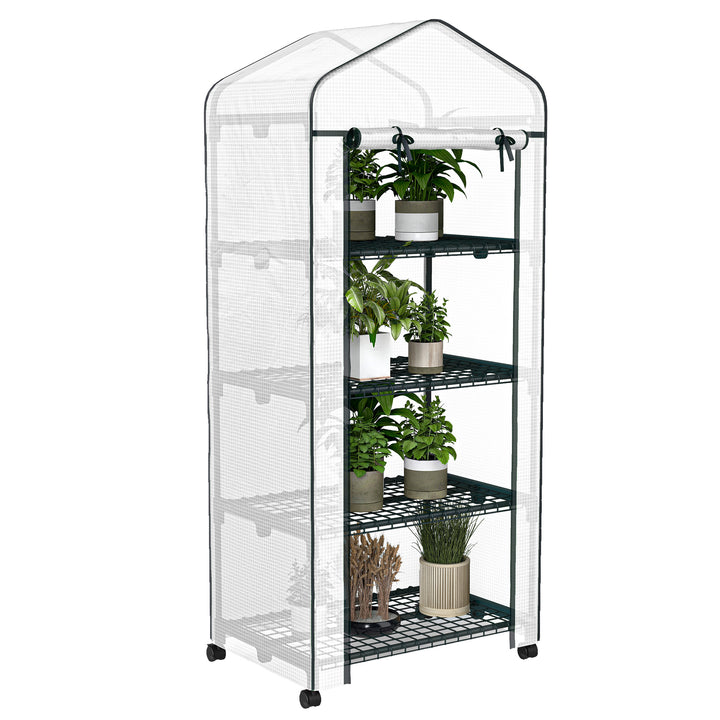 Estufa de Jardim com 4 Prateleiras e Cobertura de PE Estufa de Aço para Cultivo de Plantas Flores 69x50x165 cm Branco