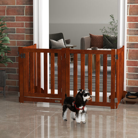 Barreira de Segurança para Cães Dobrável para Escadas e Portas Barreira para Cães Pequenos com 4 Painéis com Suporte de Pé para Interior 205x30x60 cm Madeira
