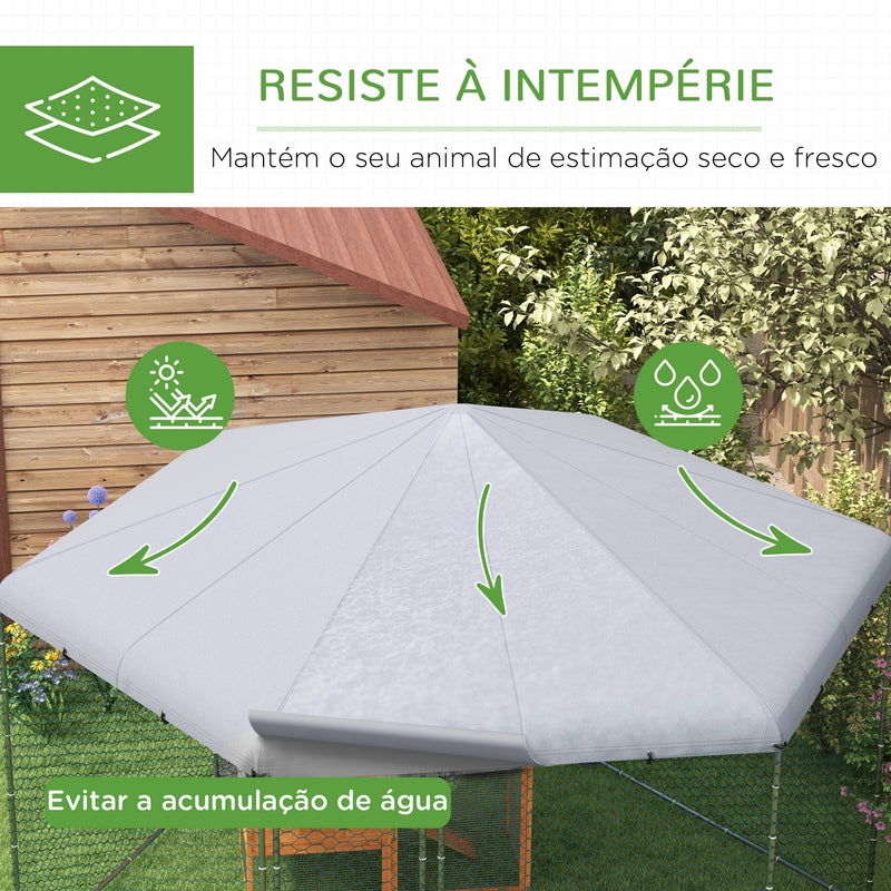 Galinheiro Grande de Exterior em Aço 400x346x263 cm Estrutura Hexagonal Coberta com Tecido Oxford Resistente aos Raios UV e Impermeável para Jardim Prata