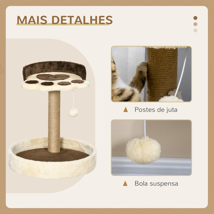 Arranhador para Gatos Altura 44 cm Torre de Escalada com 2 Camas Poste de Juta Brinquedo Pendurado Ø41x44 cm Marrom