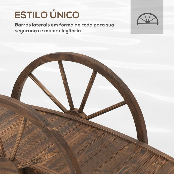 Ponte de Madeira para Jardim Ponte Decorativa com Capacidade Máxima de 150 kg com Corrimão em Forma de Meia Roda 100x50x37 cm Marrom