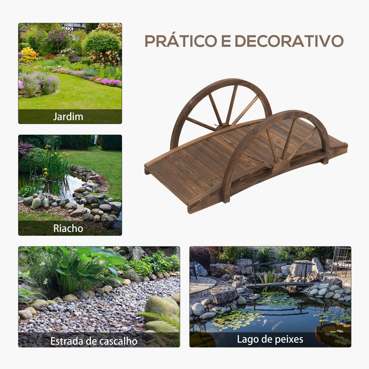 Ponte de Madeira para Jardim Ponte Decorativa com Capacidade Máxima de 150 kg com Corrimão em Forma de Meia Roda 100x50x37 cm Marrom