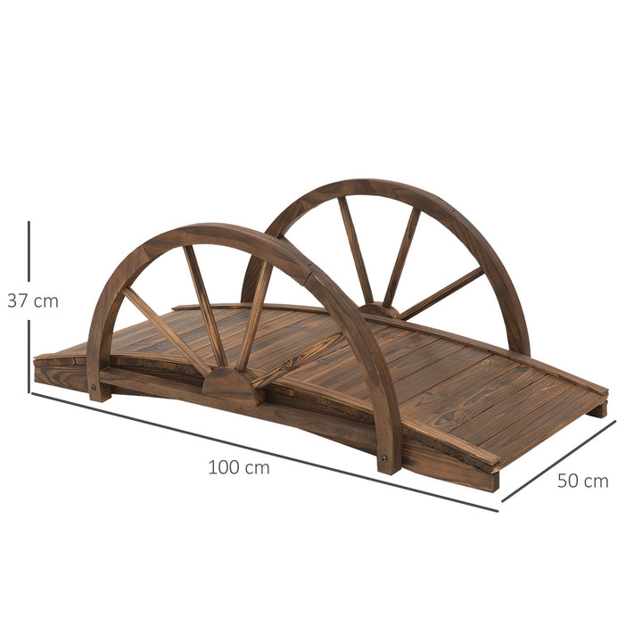 Ponte de Madeira para Jardim Ponte Decorativa com Capacidade Máxima de 150 kg com Corrimão em Forma de Meia Roda 100x50x37 cm Marrom