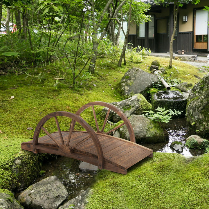 Ponte de Madeira para Jardim Ponte Decorativa com Capacidade Máxima de 150 kg com Corrimão em Forma de Meia Roda 100x50x37 cm Marrom