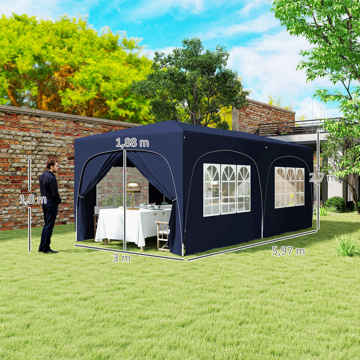 Tenda Dobrável tenda 3x6 m com Painéis Laterais UPF50+ Tenda de Jardim com Altura Ajustável e Bolsa de Transporte para Campismo Festas Pátio Azul Escuro
