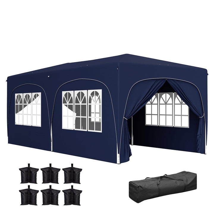 Tenda Dobrável tenda 3x6 m com Painéis Laterais UPF50+ Tenda de Jardim com Altura Ajustável e Bolsa de Transporte para Campismo Festas Pátio Azul Escuro