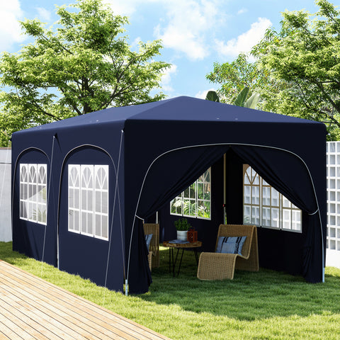 Tenda Dobrável tenda 3x6 m com Painéis Laterais UPF50+ Tenda de Jardim com Altura Ajustável e Bolsa de Transporte para Campismo Festas Pátio Azul Escuro