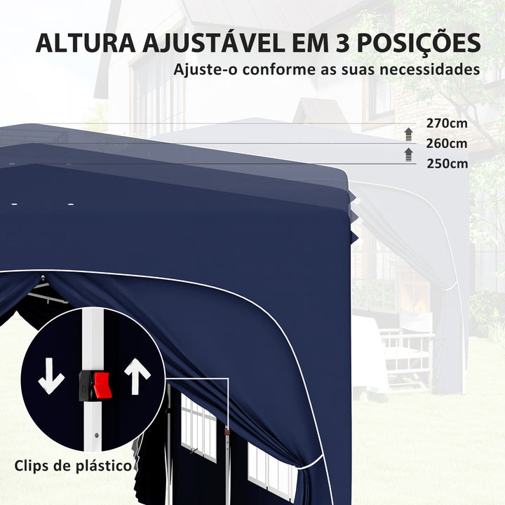 Tenda Dobrável tenda 3x6 m com Painéis Laterais UPF50+ Tenda de Jardim com Altura Ajustável e Bolsa de Transporte para Campismo Festas Pátio Azul Escuro