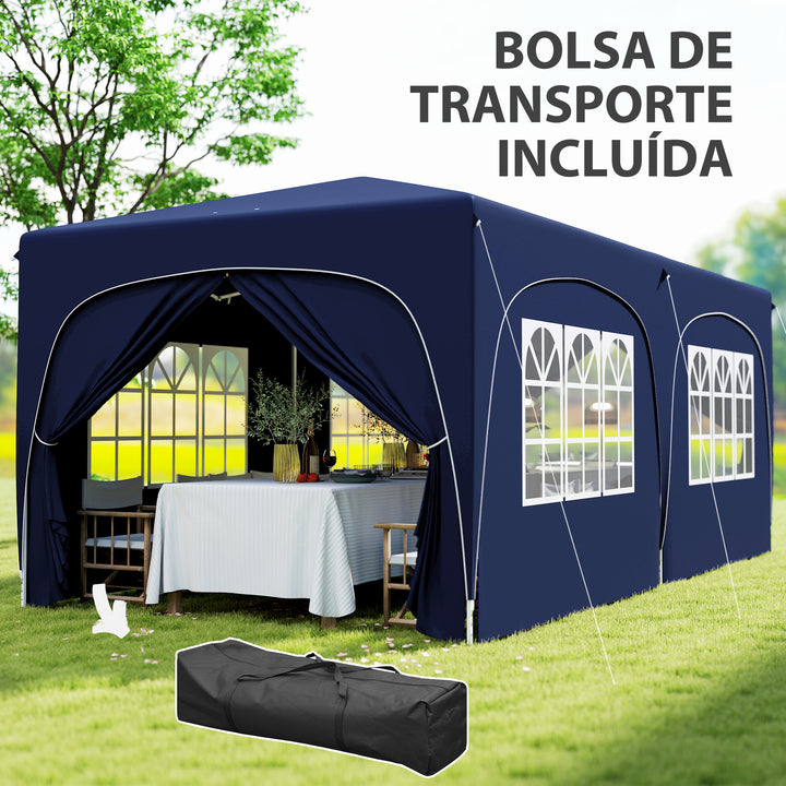 Tenda Dobrável tenda 3x6 m com Painéis Laterais UPF50+ Tenda de Jardim com Altura Ajustável e Bolsa de Transporte para Campismo Festas Pátio Azul Escuro