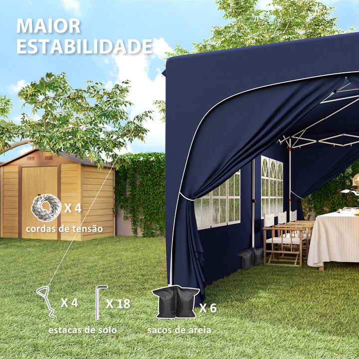 Tenda Dobrável tenda 3x6 m com Painéis Laterais UPF50+ Tenda de Jardim com Altura Ajustável e Bolsa de Transporte para Campismo Festas Pátio Azul Escuro