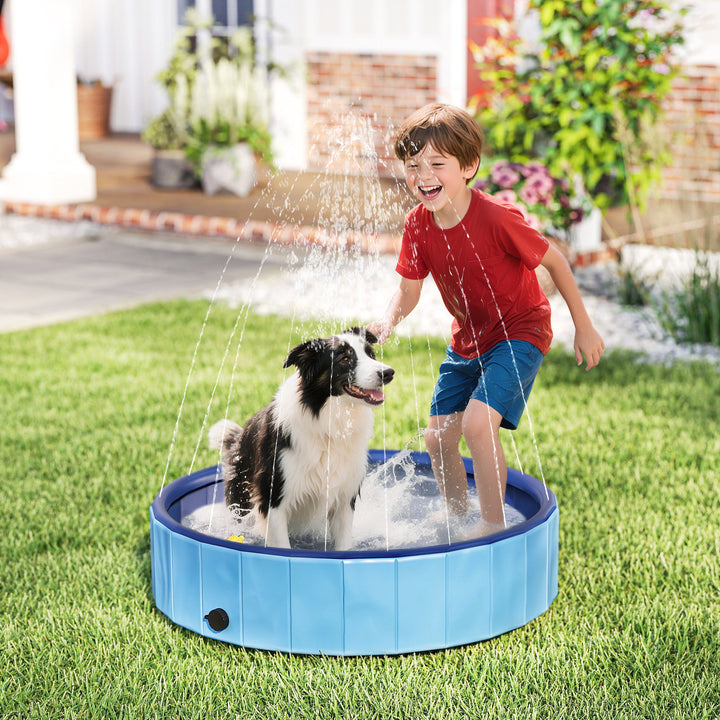 Piscina para Cães Dobrável com Aspersor Piscina Portátil para Animais de Estimação Médios em PVC Antiderrapante e Resistente ao Desgaste para Interiores e Exteriores Ø100x30 cm Azul Claro