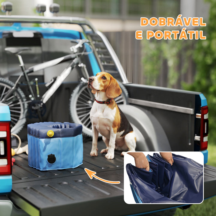 Piscina para Cães Dobrável com Aspersor Piscina Portátil para Animais de Estimação Médios em PVC Antiderrapante e Resistente ao Desgaste para Interiores e Exteriores Ø100x30 cm Azul Claro