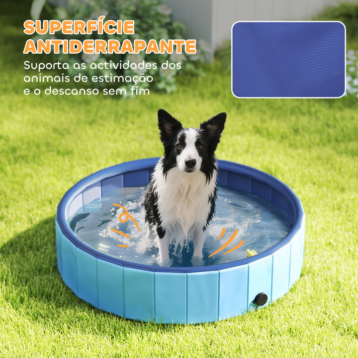 Piscina para Cães Dobrável com Aspersor Piscina Portátil para Animais de Estimação Médios em PVC Antiderrapante e Resistente ao Desgaste para Interiores e Exteriores Ø100x30 cm Azul Claro