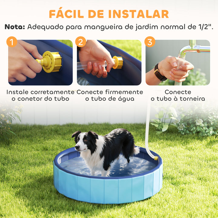 Piscina para Cães Dobrável com Aspersor Piscina Portátil para Animais de Estimação Médios em PVC Antiderrapante e Resistente ao Desgaste para Interiores e Exteriores Ø100x30 cm Azul Claro