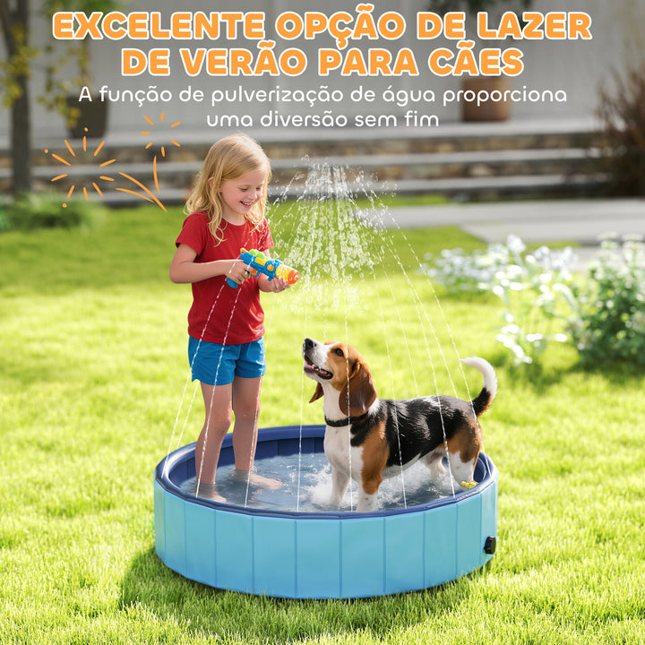 Piscina para Cães Dobrável com Aspersor Piscina Portátil para Animais de Estimação Médios em PVC Antiderrapante e Resistente ao Desgaste para Interiores e Exteriores Ø100x30 cm Azul Claro