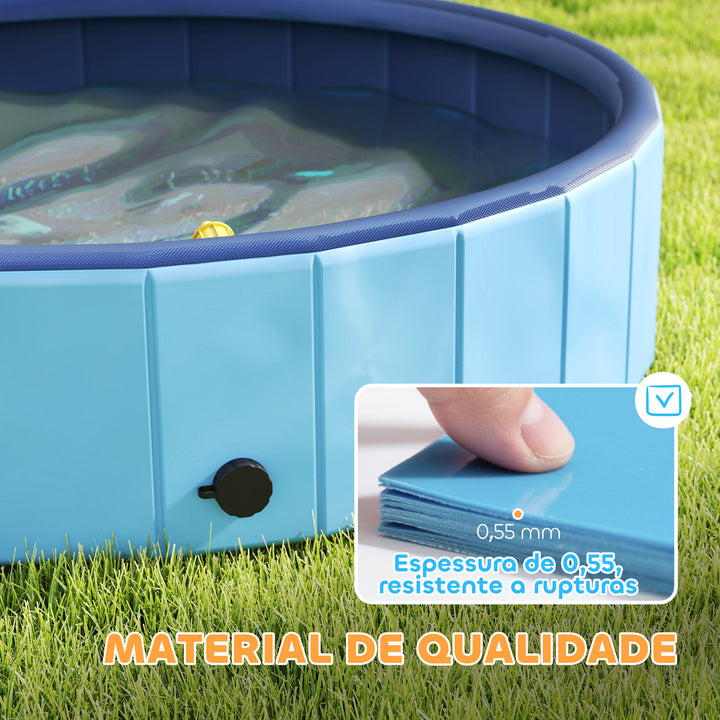 Piscina para Cães Dobrável com Aspersor Piscina Portátil para Animais de Estimação Médios em PVC Antiderrapante e Resistente ao Desgaste para Interiores e Exteriores Ø100x30 cm Azul Claro