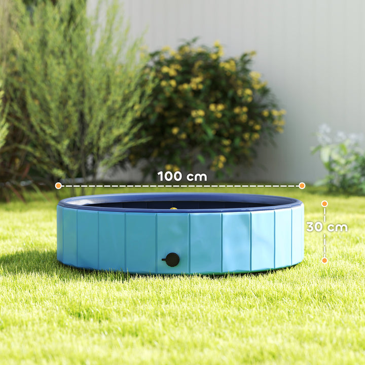 Piscina para Cães Dobrável com Aspersor Piscina Portátil para Animais de Estimação Médios em PVC Antiderrapante e Resistente ao Desgaste para Interiores e Exteriores Ø100x30 cm Azul Claro