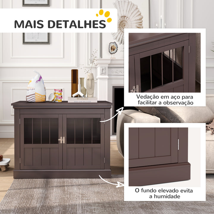Gaiola para Cães com Mesa Auxiliar Casa para Animais de Estimação Moderna com 3 Portas Francês e Fecho Magnético para Cães Pequenos 78x53x59,3 cm Castanho