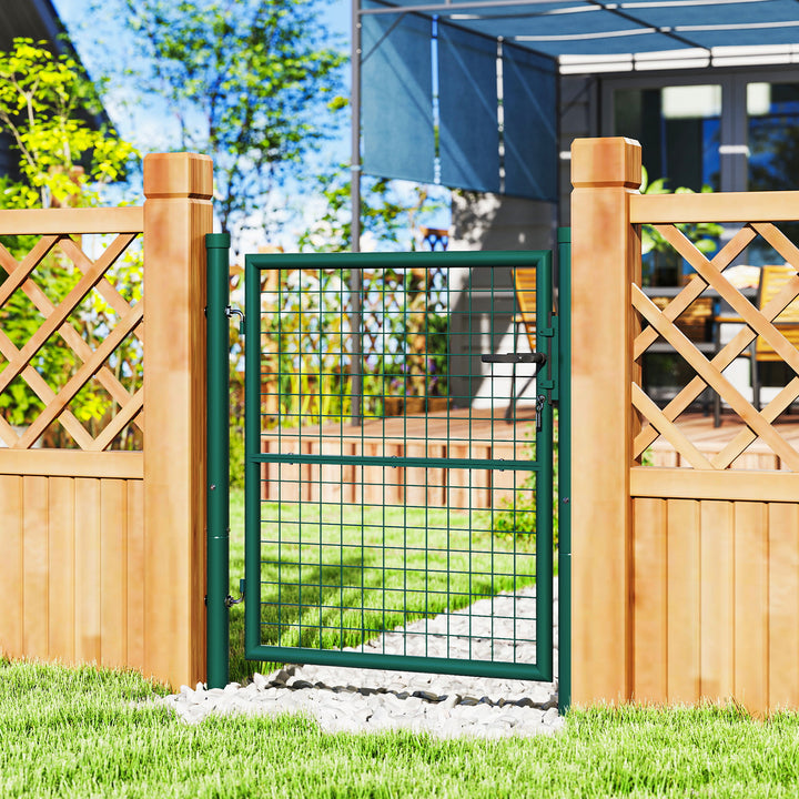 Porta de Jardim 79x100 cm Porta para Vedação de Barra de Aço com Puxador Fechadura e 3 Chaves para Exterior Pátio Verde