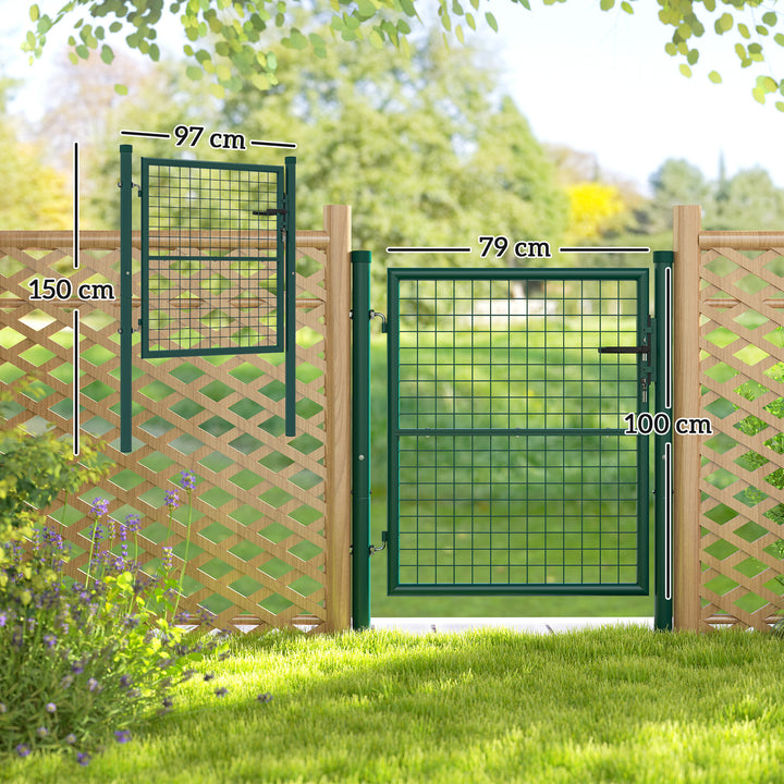 Porta de Jardim 79x100 cm Porta para Vedação de Barra de Aço com Puxador Fechadura e 3 Chaves para Exterior Pátio Verde