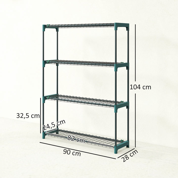 Conjunto de 2 Suportes para Plantas de 4 Níveis para Interior e Exterior, Prateleiras de Aço com Conectores para Montagem Fácil, Estantes para Vasos, Jardim, Varanda, Verde
