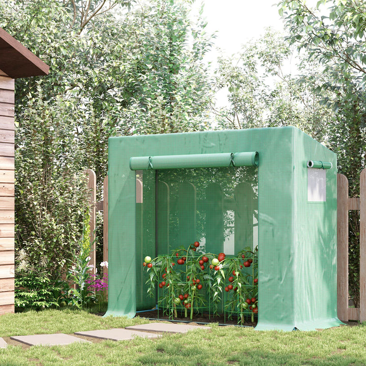 Estufa de Jardim Pequena Estufa de Exterior com Janelas e Estrutura de Aço Estufa para Cultivar Tomates Plantas Flores 200x76x168 cm Verde
