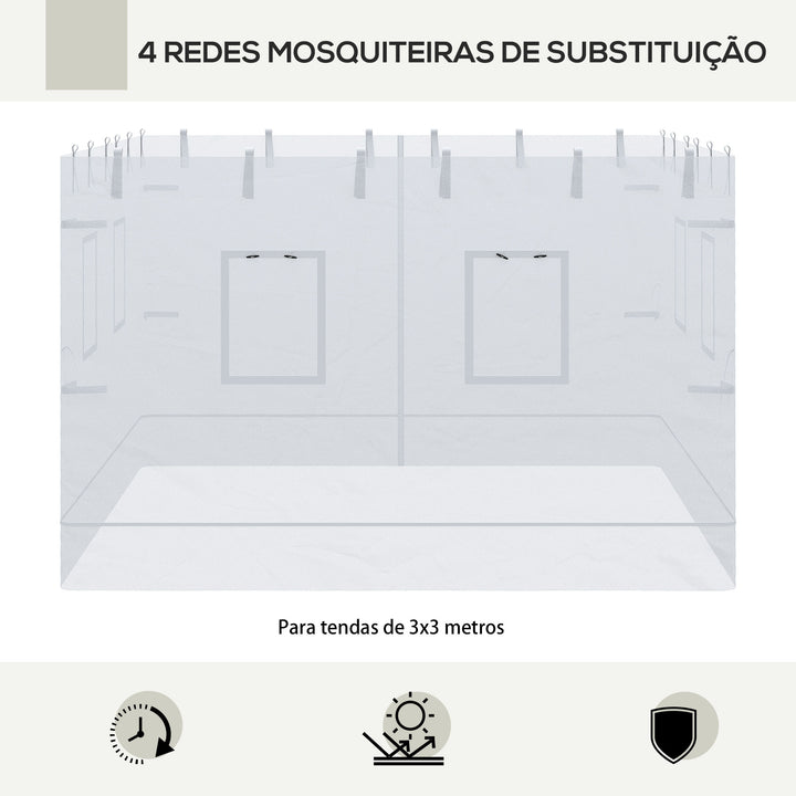 4 Redes Mosquiteiras para Tendas 300x195 cm Rede Mosquiteira com 6 Janelas Enroláveis Porta com Fecho de Correr e Bolsa de Transporte Branco