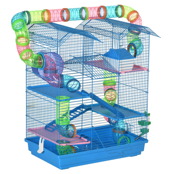 Gaiola de hamster multinível com plataformas domésticas 47x30x59 cm Azul