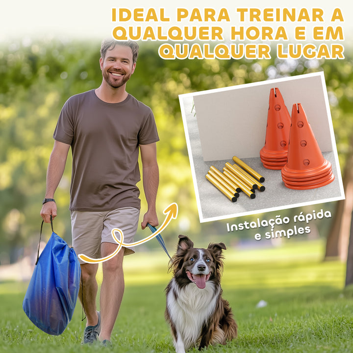 Kit de Agilidade para Cães Barreiras de Obstáculos para Treino de Coordenação 8 Cones de 30 cm de Altura 4 Barras de 80 cm e Bolsa de Transporte para Desporto e Animais de Estimação