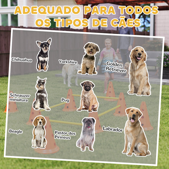 Kit de Agilidade para Cães Barreiras de Obstáculos para Treino de Coordenação 8 Cones de 30 cm de Altura 4 Barras de 80 cm e Bolsa de Transporte para Desporto e Animais de Estimação
