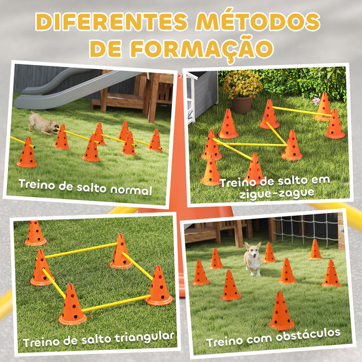 Kit de Agilidade para Cães Barreiras de Obstáculos para Treino de Coordenação 8 Cones de 30 cm de Altura 4 Barras de 80 cm e Bolsa de Transporte para Desporto e Animais de Estimação