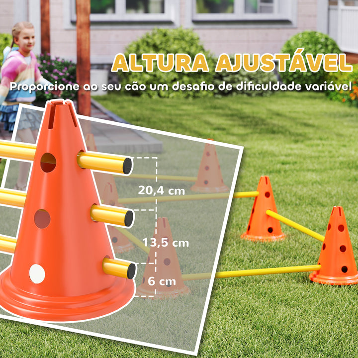 Kit de Agilidade para Cães Barreiras de Obstáculos para Treino de Coordenação 8 Cones de 30 cm de Altura 4 Barras de 80 cm e Bolsa de Transporte para Desporto e Animais de Estimação