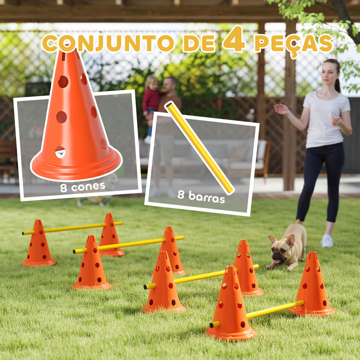 Kit de Agilidade para Cães Barreiras de Obstáculos para Treino de Coordenação 8 Cones de 30 cm de Altura 4 Barras de 80 cm e Bolsa de Transporte para Desporto e Animais de Estimação