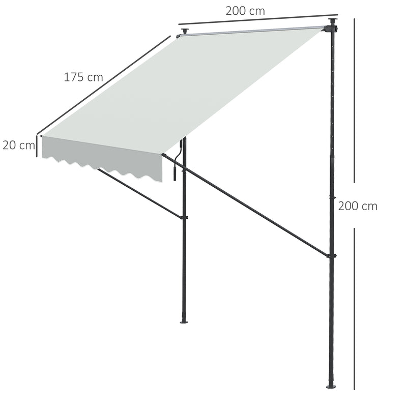 Toldo Manual Retrátil 200x170x200-290cm Toldo Ajustável com Manivela Proteção Solar UV40+ para Varanda Jardim Creme