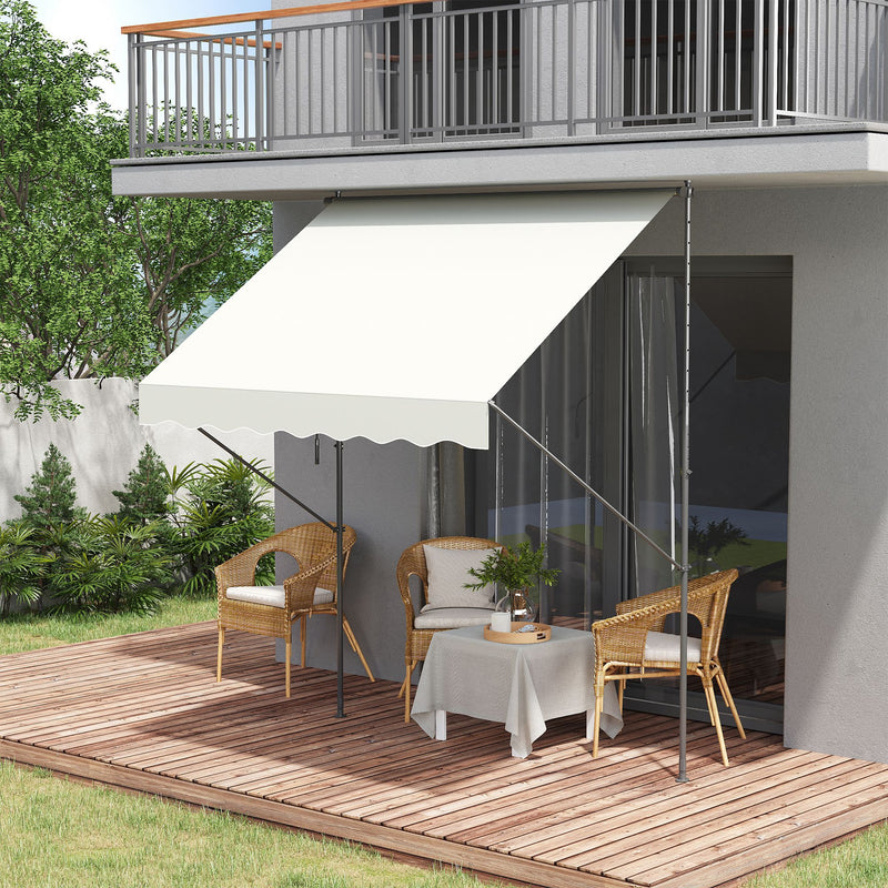 Toldo Manual Retrátil 200x170x200-290cm Toldo Ajustável com Manivela Proteção Solar UV40+ para Varanda Jardim Creme