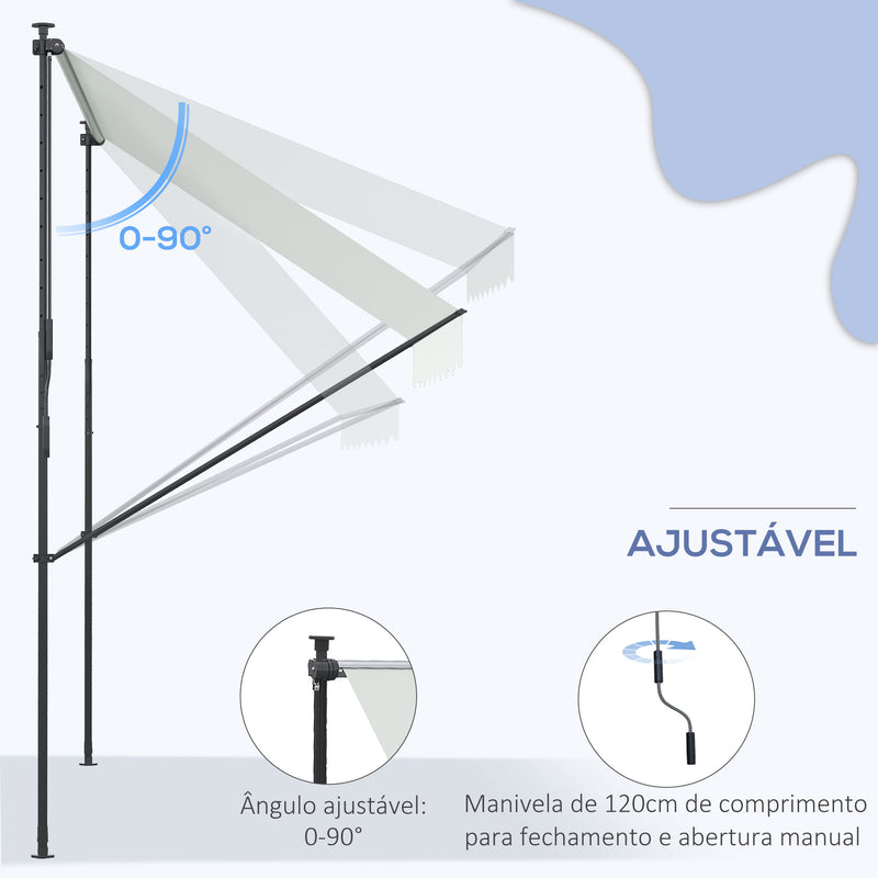 Toldo Manual Retrátil 200x170x200-290cm Toldo Ajustável com Manivela Proteção Solar UV40+ para Varanda Jardim Creme