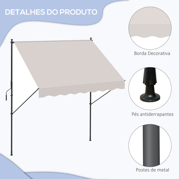 Toldo Manual Retrátil 200x170x200-290cm Toldo Ajustável com Manivela Proteção Solar UV40+ para Varanda Jardim Creme