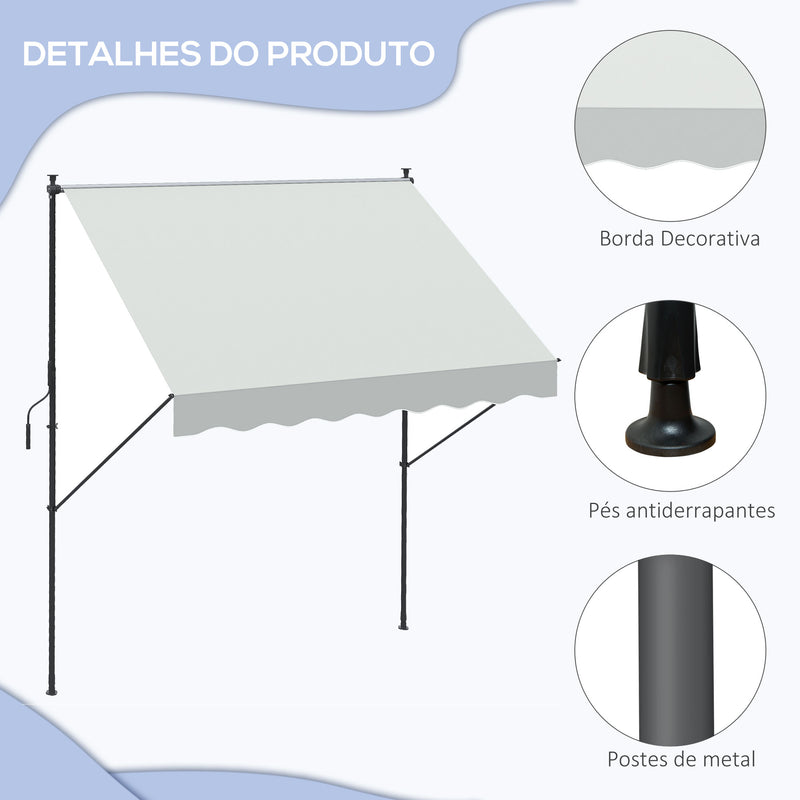 Toldo Manual Retrátil 200x170x200-290cm Toldo Ajustável com Manivela Proteção Solar UV40+ para Varanda Jardim Creme