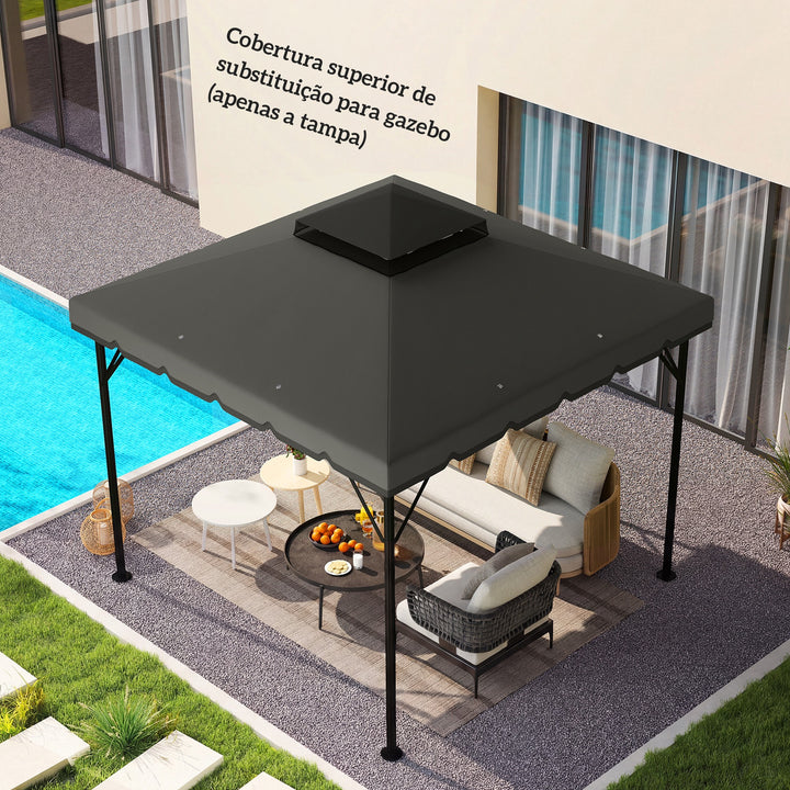 Teto de Substituição para Pérgola 3x3 m Cobertura com Teto Duplo 8 Orifícios de Drenagem e Proteção UPF 30+ APENAS Toldo de Substituição Cinzento Claro
