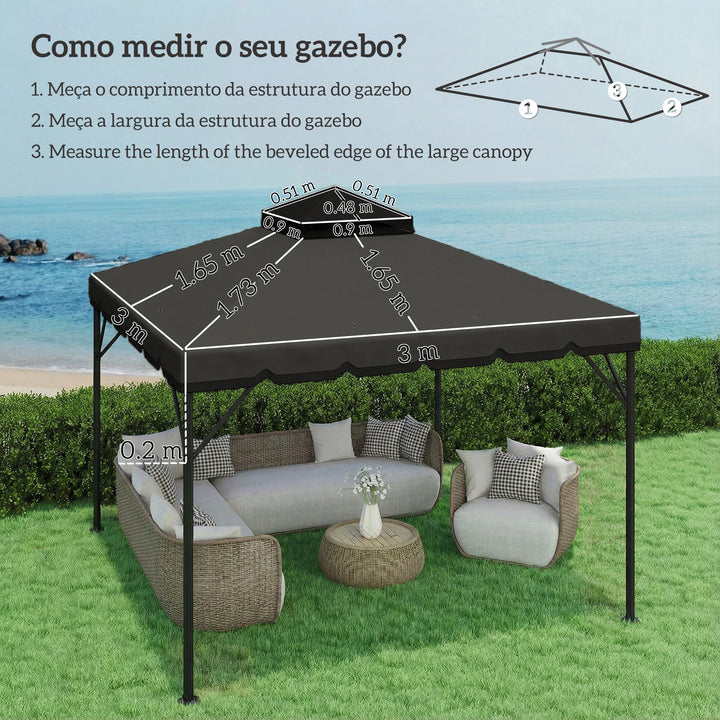 Teto de Substituição para Pérgola 3x3 m Cobertura com Teto Duplo 8 Orifícios de Drenagem e Proteção UPF 30+ APENAS Toldo de Substituição Cinzento Claro