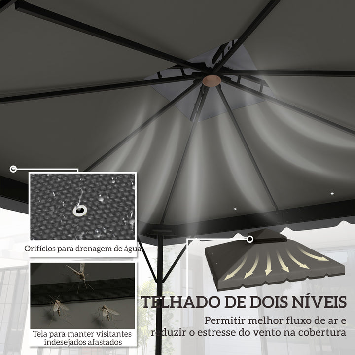 Teto de Substituição para Pérgola 3x3 m Cobertura com Teto Duplo 8 Orifícios de Drenagem e Proteção UPF 30+ APENAS Toldo de Substituição Cinzento Claro