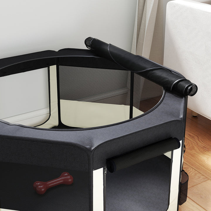 Parque Dobrável para Cães e Gatos Cercado Portátil para Animais Pequenos em Tecido Oxford Impermeável com 2 Portas Interior e Exterior Ø90x41 cm Preto