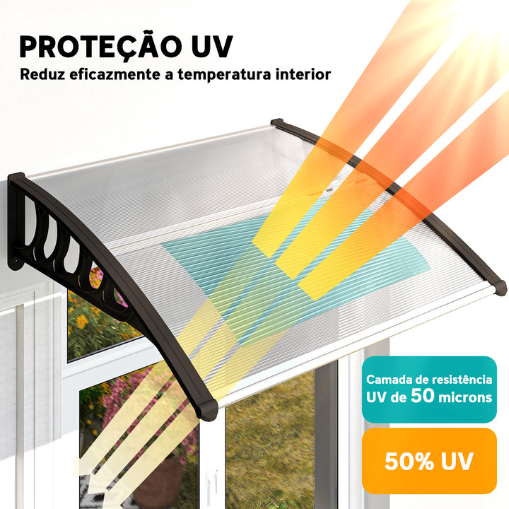 Marquise de Proteção de Portas e Janelas 103x96,5 cm Proteção contra Sol e Chuva com Painéis de Policarbonato e Suporte de Alumínio Transparente