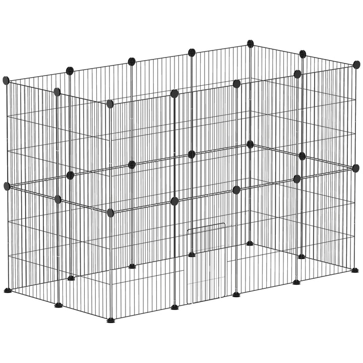 Recinto Metálico para Animais com 24 Painéis Recinto para Animais Pequenos Personalizável para Coelhos Porquinhos-da-Índia Chinchilas Gatos 120x60x80 cm Preto